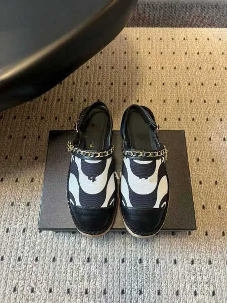 Chanel Mary Jane Espadrilles Black and White Abstract Print Shoes Casual Shoes - 1