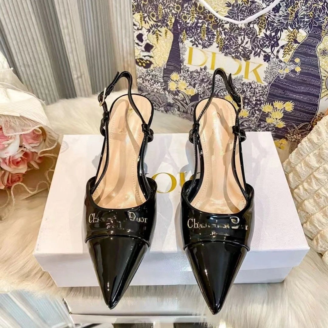 Dior Slingback Pointed-Toe Patent Leather Pumps Black Heels - 9