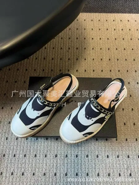 Chanel Mary Jane Espadrilles Navy and White Print Canvas Shoes Casual Shoes - 6
