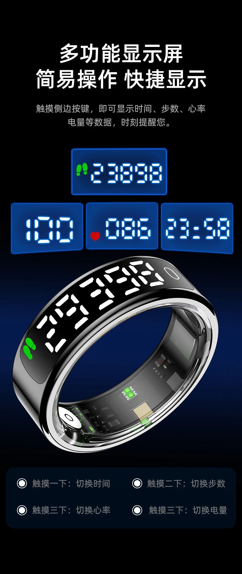 Design Smart Ring Rose Gold Digital Display Fitness Tracker Smartwatches - 4