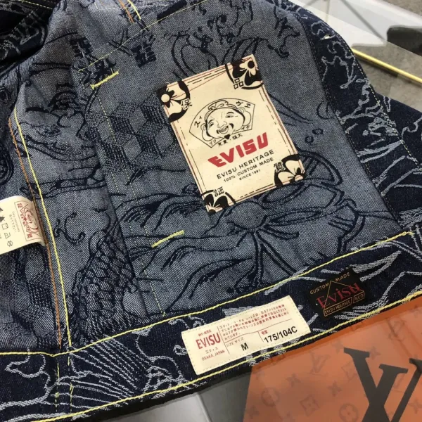 Evisu x Louis Vuitton Denim Jacket Navy Blue with Japanese Motif Print - 5