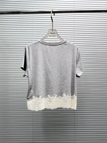 Design Lace-Trimmed Cropped T-Shirt and Shorts Set Gray - 8