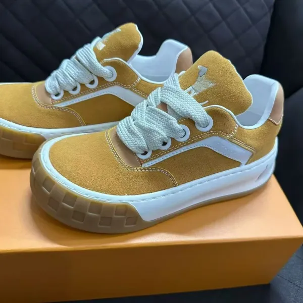 Design Low-Top Suede Sneakers Mustard Yellow White - 10