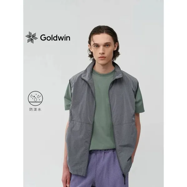 Design Grid-Textured Zip-Up Vest Olive Green Vest Outerwear.vest - 14