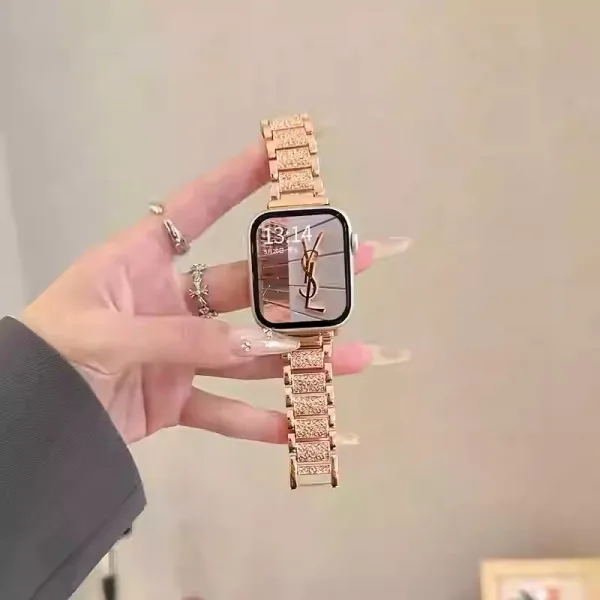 Saint Laurent YSL Logo Smartwatch Band Rose Gold Crystal-Embellished Watch Strap Watches - 1