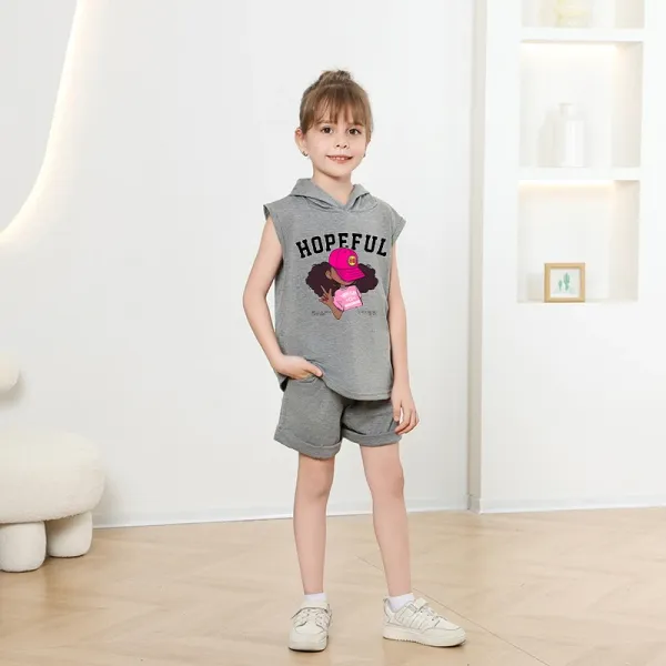 Design Hopeful Graphic Sleeveless Hoodie Set Black - 3