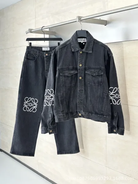 Loewe Denim Jacket Black with Anagram Logo Sleeve Print - 8