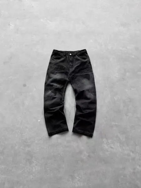 Design Black Distressed Workwear Jeans - 1