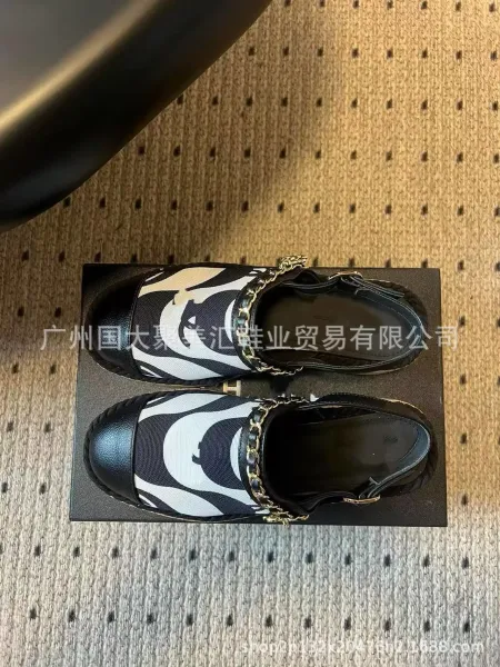 Chanel Mary Jane Espadrilles Navy and White Print Canvas Shoes Casual Shoes - 27