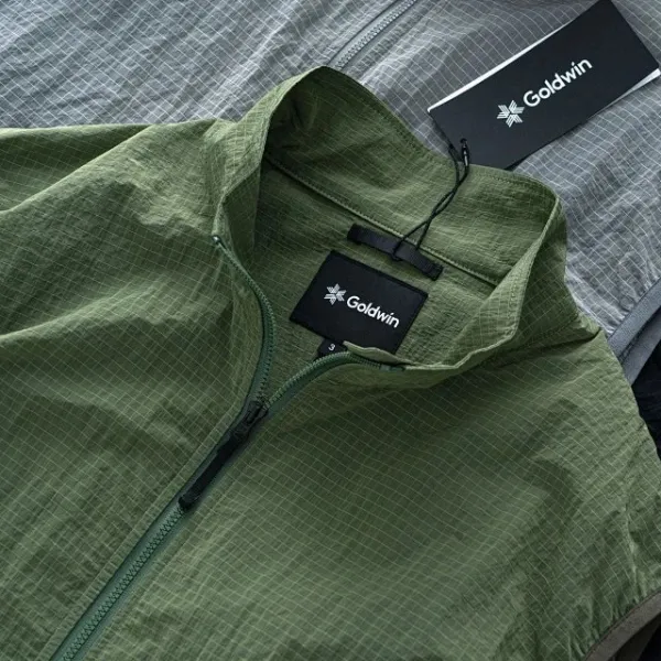 Design Grid-Textured Zip-Up Vest Olive Green Vest Outerwear.vest - 23