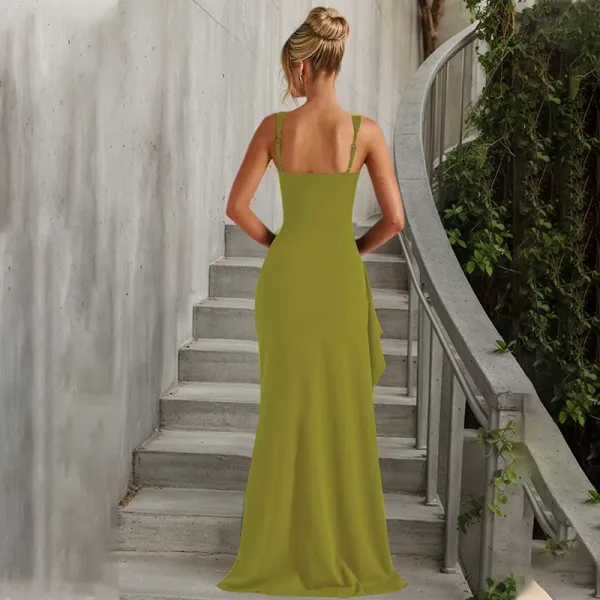 Design White Ruched High-Slit Maxi Dress - 39