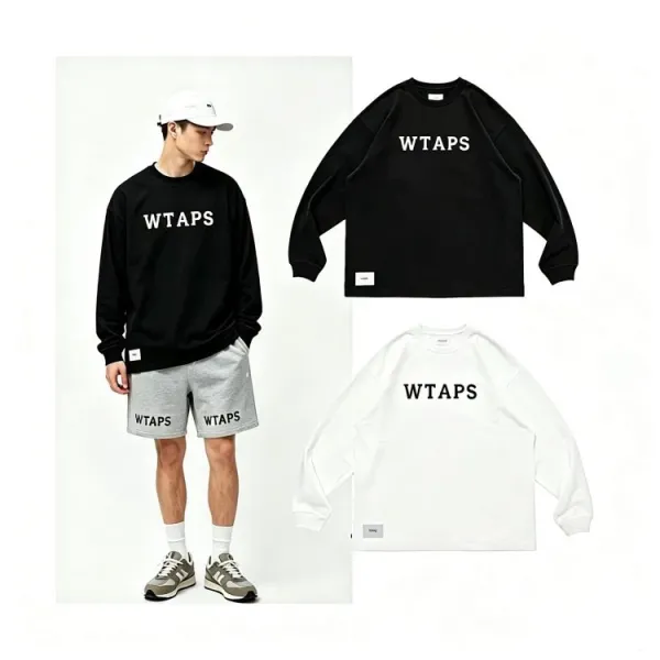 Design WTAPS Logo Long Sleeve Tee Black / White T-Shirts - 1
