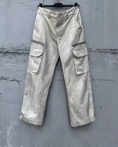 Design Cargo Pants Light Gray Washed Utility Pants - 46