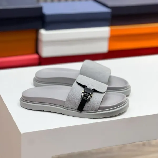 Balenciaga Track Slide Gray Suede Slippers - 1
