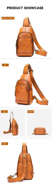 Design Sling Bag Tan Leather Crossbody Bag - 7