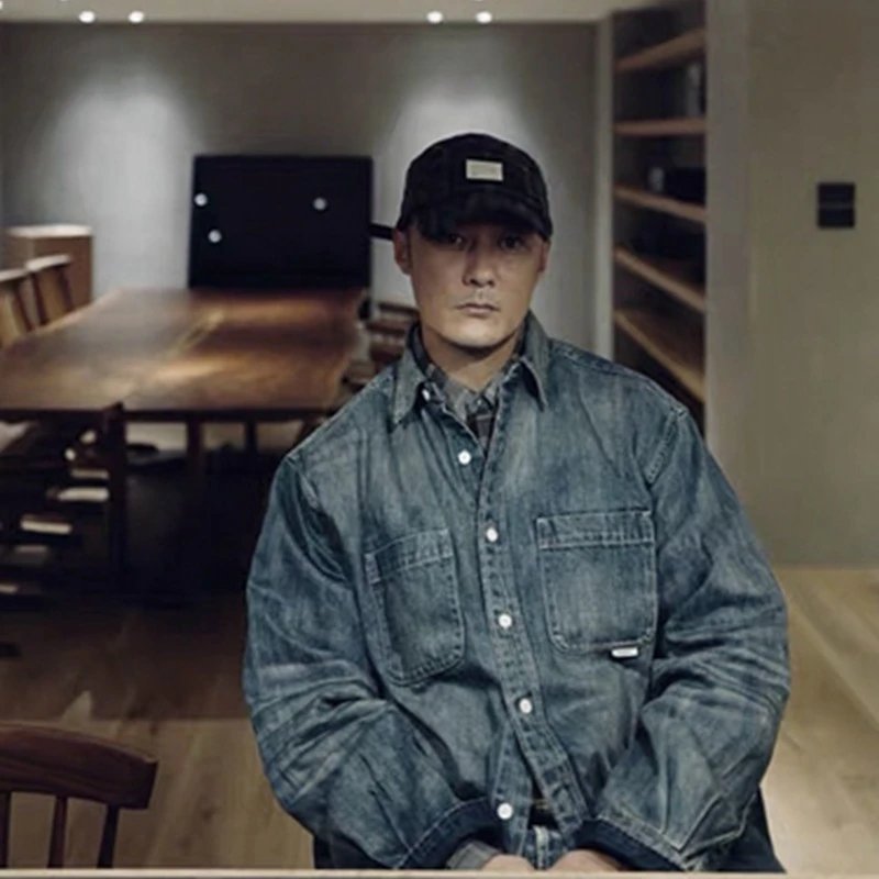 Denim Shirt Indigo Washed Workwear Style