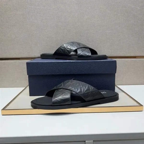 Dior Oblique Logo Slide Sandals Black Slippers - 43