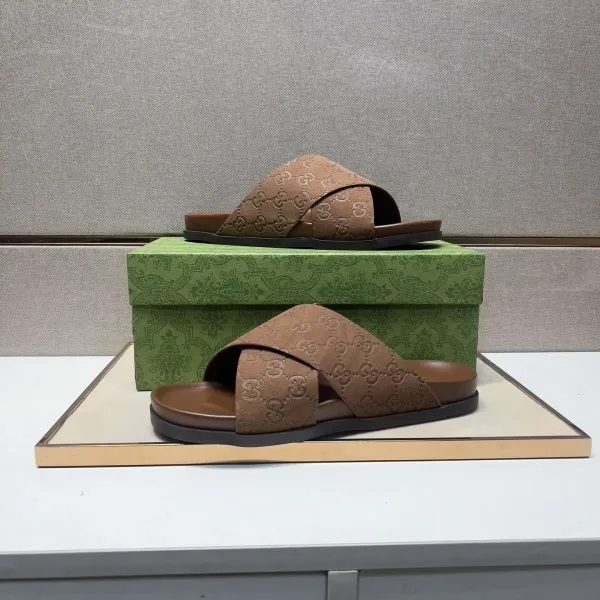 Gucci GG Marmont Slide Sandals Brown Suede Slippers - 33