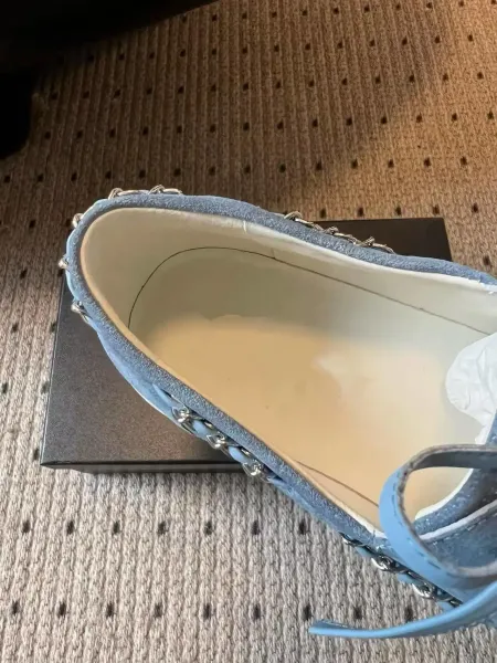 Chanel Boat Shoes Light Blue Suede Two-Tone with Chain Detail - 29
