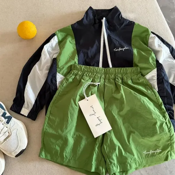 Design Twin Peaks Windbreaker Jacket and Shorts Set in Red / White / Navy and Green / Black Outerwear - 2