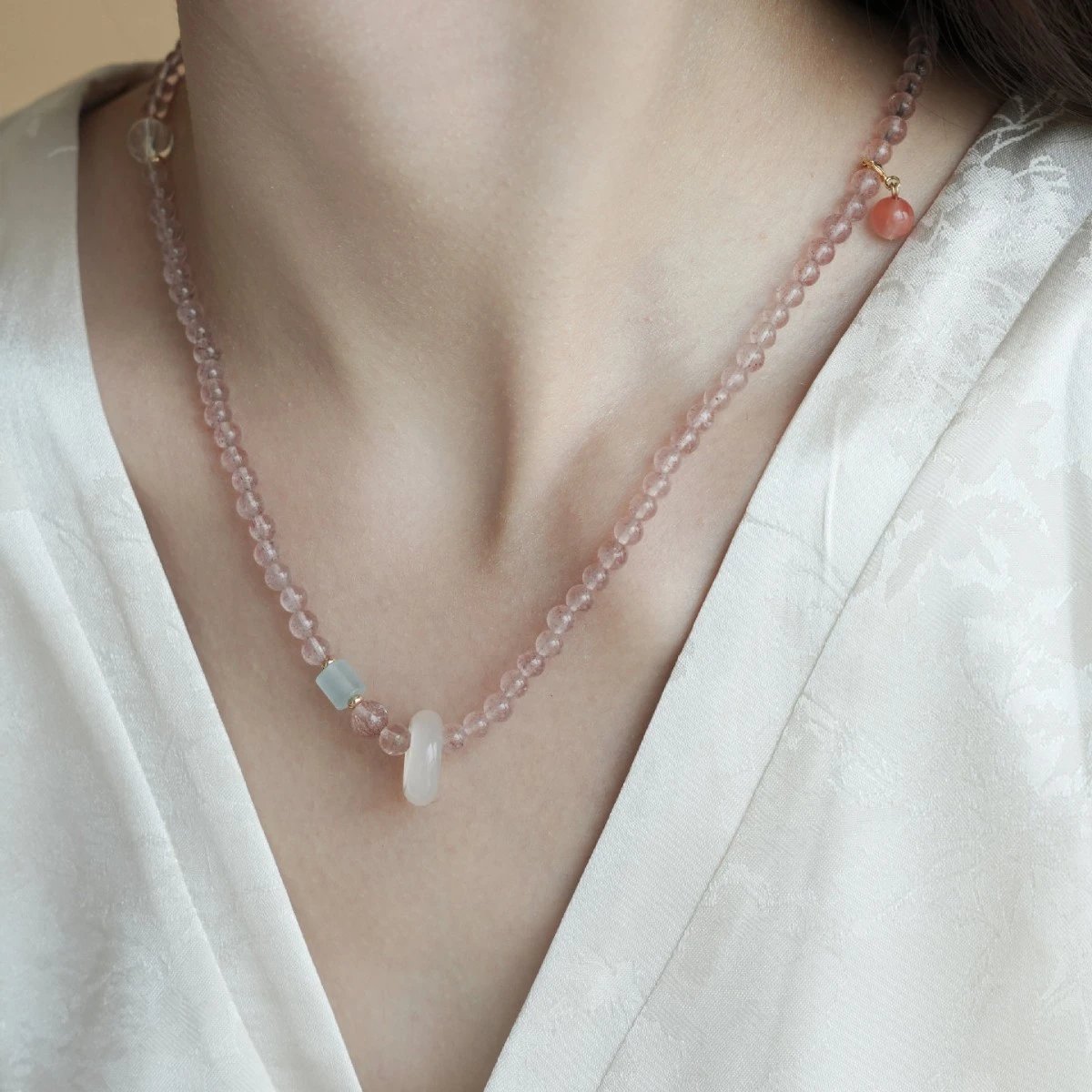 Pink Crystal Beaded Wrap Bracelet With Pastel Accents Bohemian Style