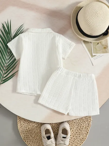 Design Classic Wear 1975 Woven Texture Short Set White Kids Casual Set Sets - 11
