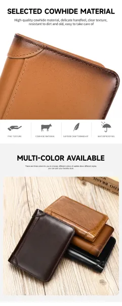 Design Classic Bifold Wallet Brown Leather Short Wallet - 4