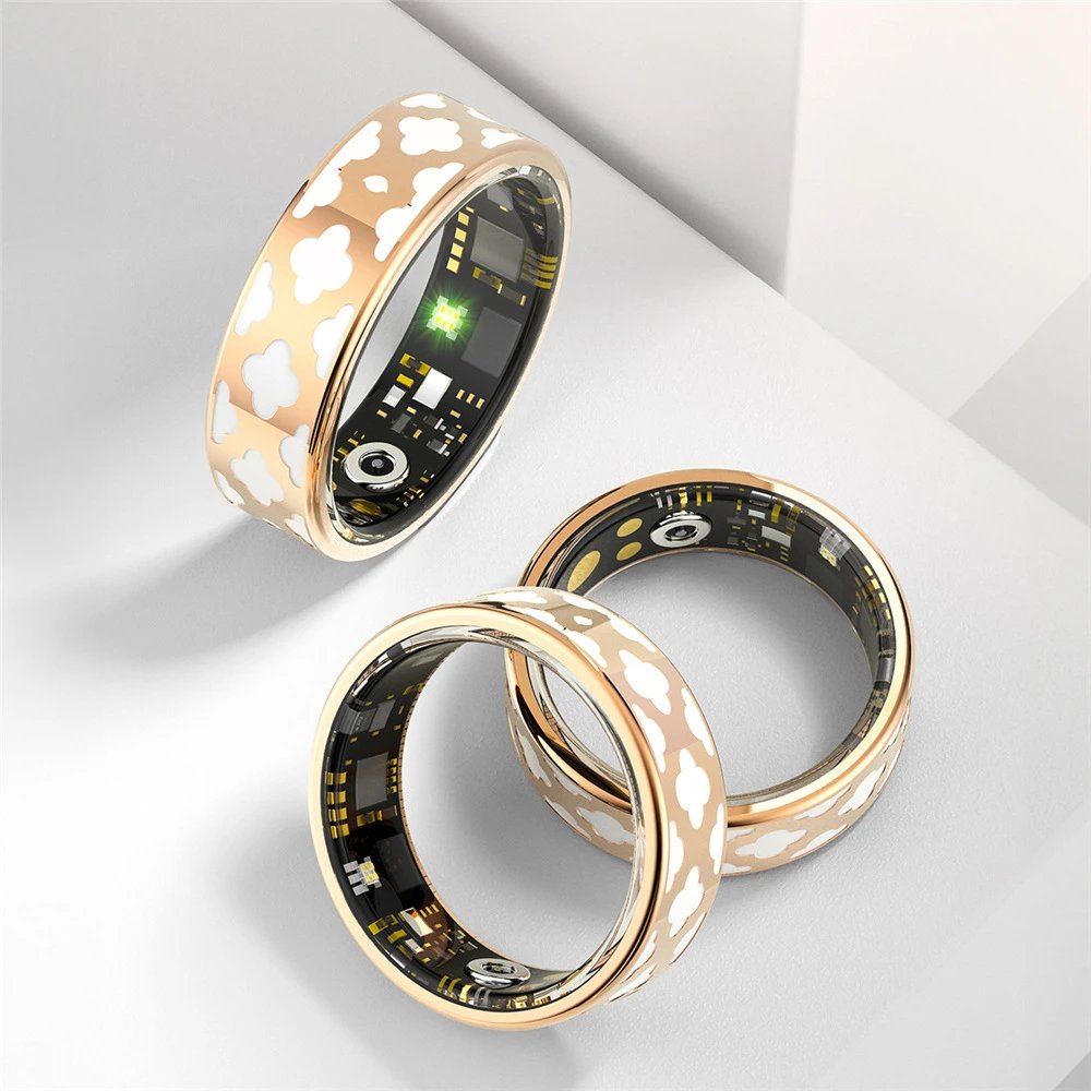 Smart Ring Rose Gold White Cloud Pattern Tech Wearable