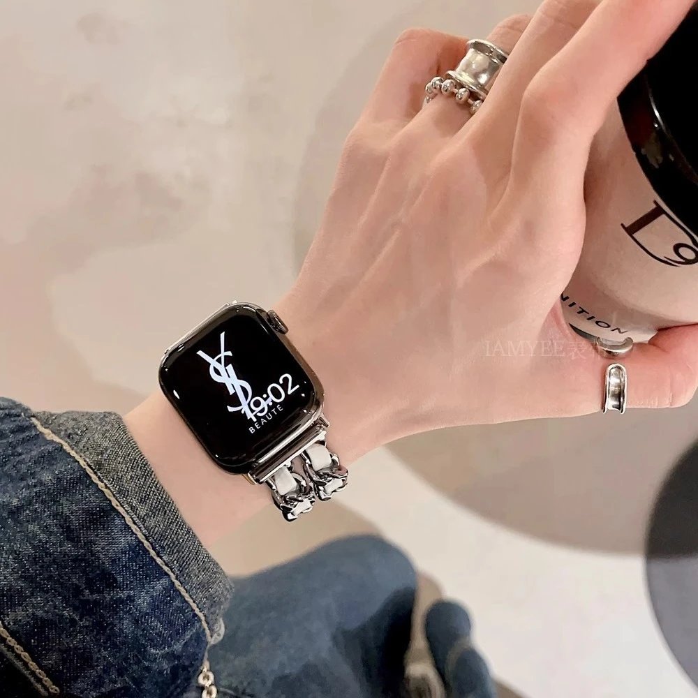 Saint Laurent Apple Watch Black Silver Chain Link Band