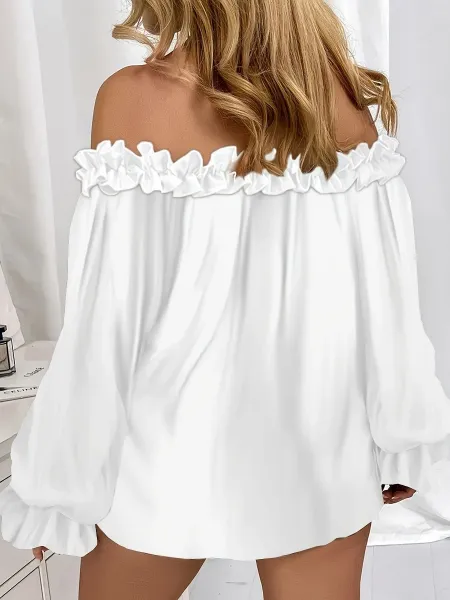 Design Ruffled Off-Shoulder Blouse in Sky Blue Tops - 18