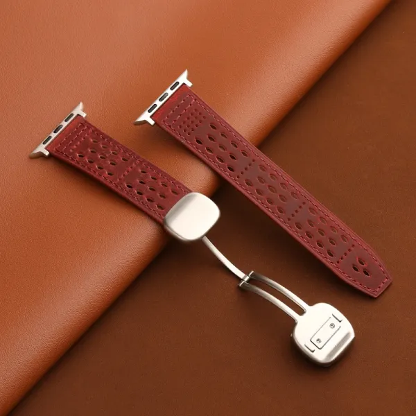 Apple Watch Leather Loop Band Burgundy Perforated Strap Smartwatches - 1