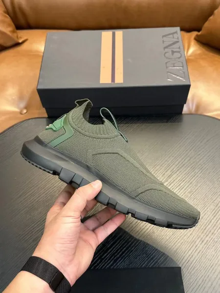 Zegna Oasi Knit Slip-On Olive Green Sneakers - 11