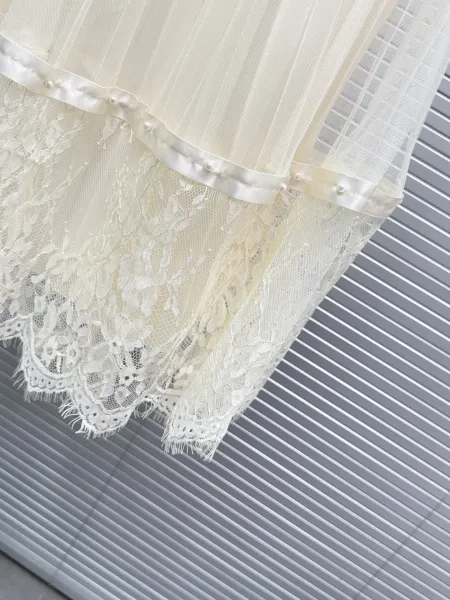 Chanel Pleated Tulle Lace Skirt Black - 9