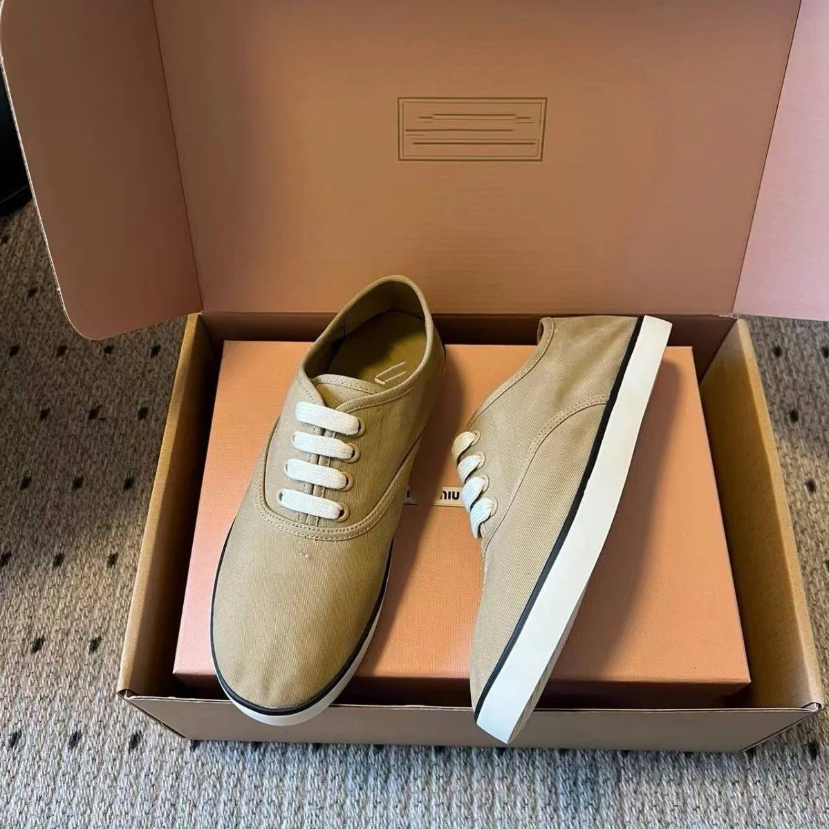 Canvas Low Top Sneakers Brown Beige White Casual Shoes