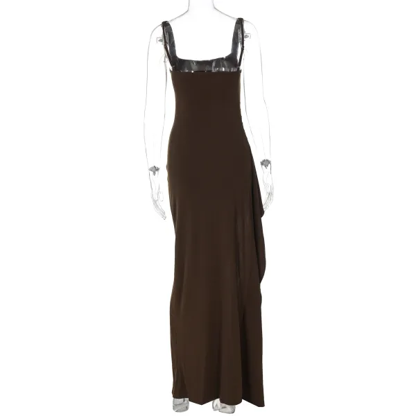 Design White Ruched High-Slit Maxi Dress - 66