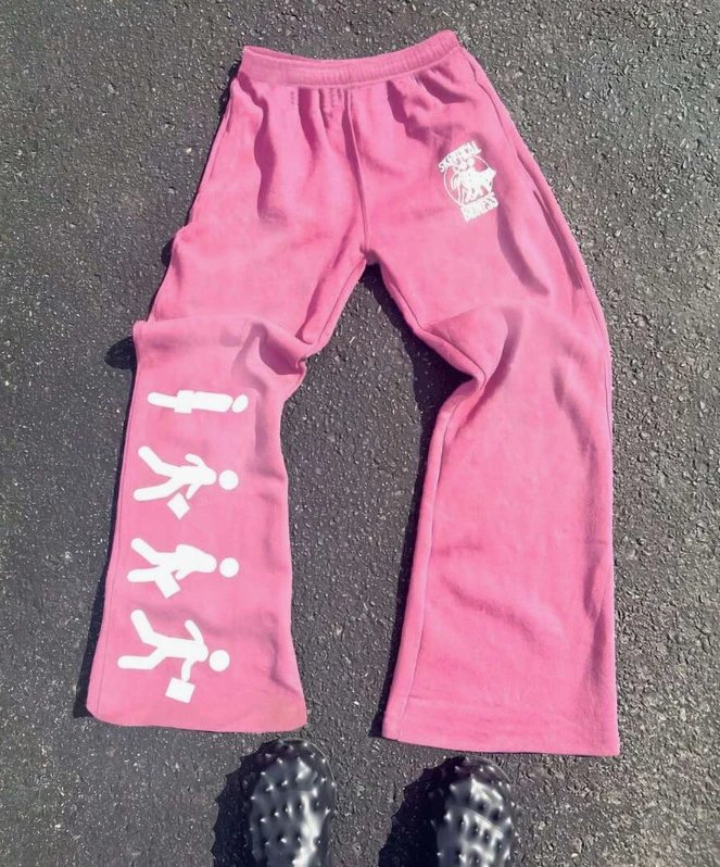 Design Saint Tears Sweatpants Brown with Patchwork and Side Lettering Sweatpants - 21
