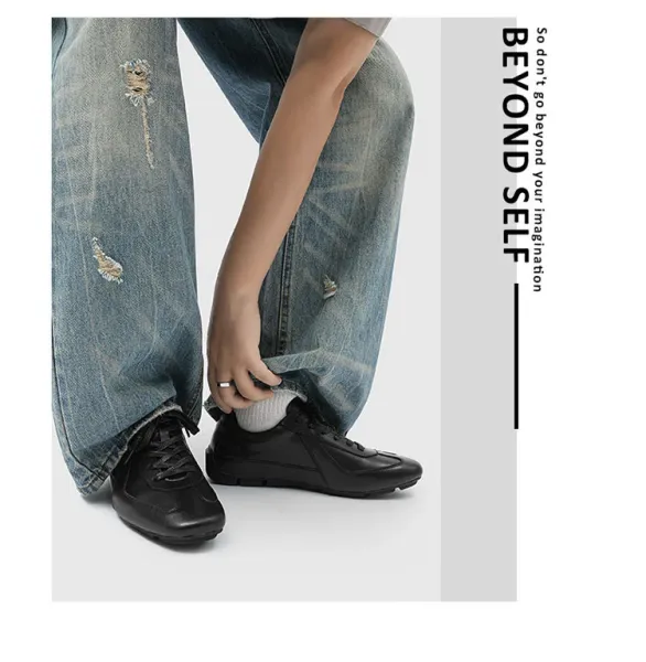 Design Black Leather Low-Top Sneakers - 3