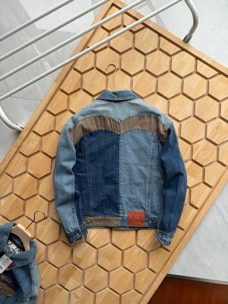 Evisu Custom Wash Denim Jacket with M Logo Patchwork Blue - 4