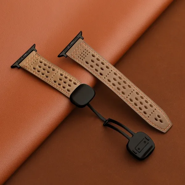Apple Watch Perforated Leather Band Beige Smartwatch Strap Smartwatches - 1