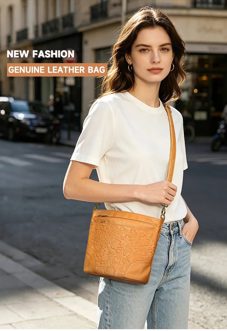 Design Floral Embossed Gray Crossbody Bag - 3