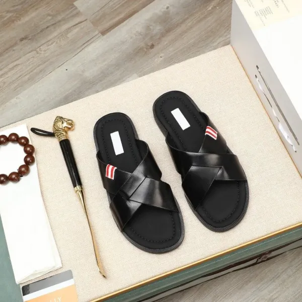 Thom Browne Cross-Strap Slide Sandals Black Slippers - 1