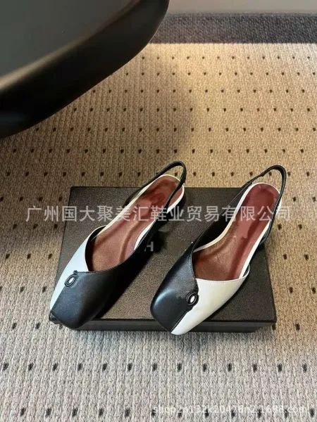 Design Slingback Loafers Black Leather-Suede Hybrid Heels - 24