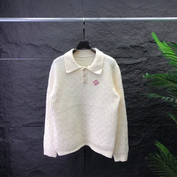 Design Woven Texture Polo Sweater in Cream and Black - 3