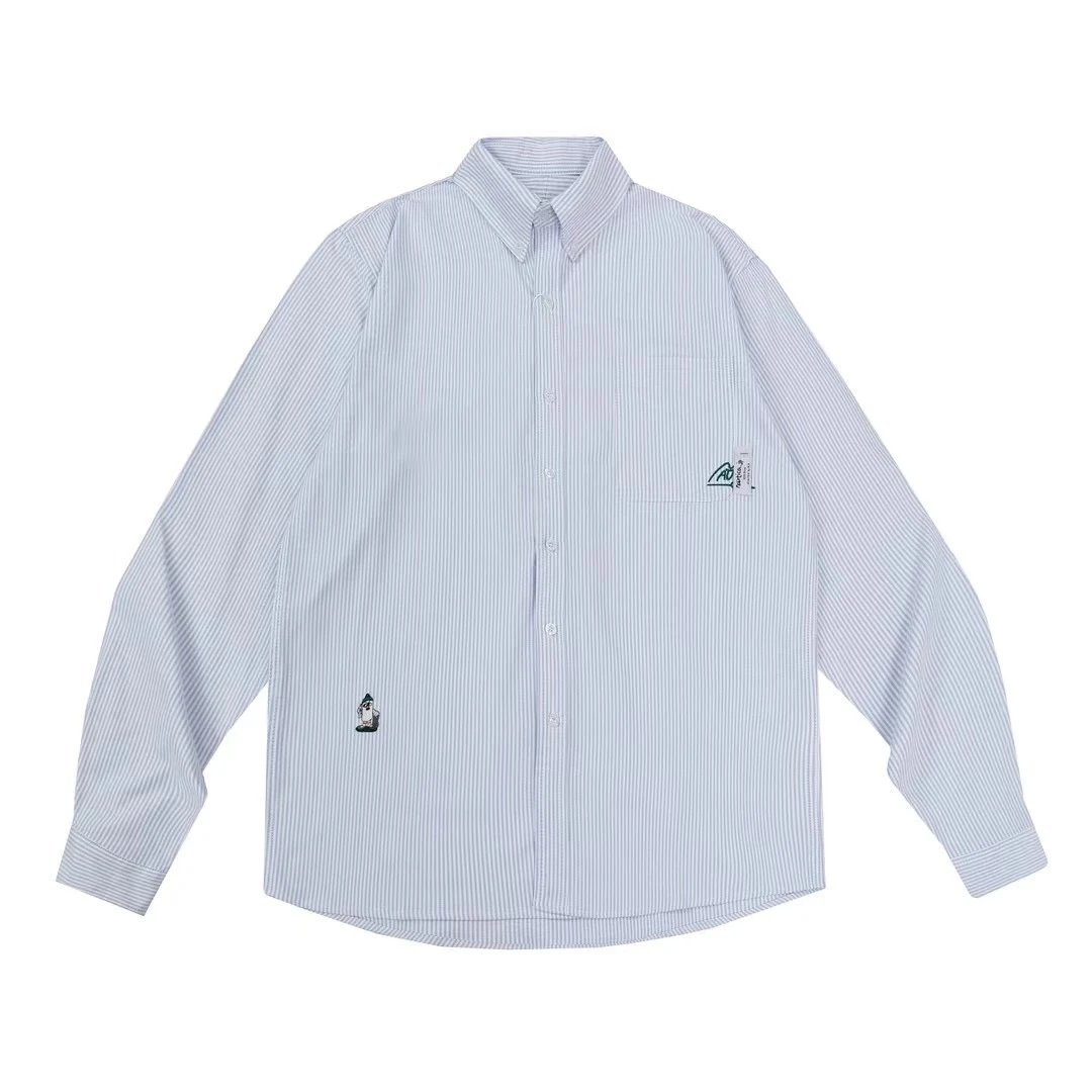 Design Oxford Shirt with Embroidered Logo in Light Blue Stripe, White, and Solid Light Blue - 7