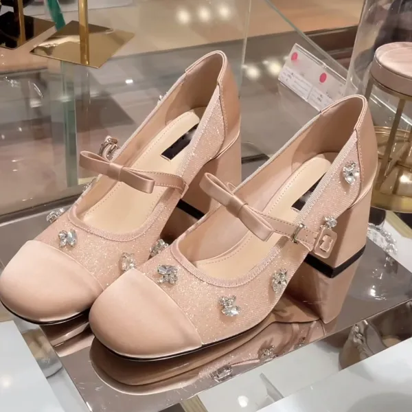 Dior Mary Jane Block Heel in Blush Pink with Crystal Embellishments - 2