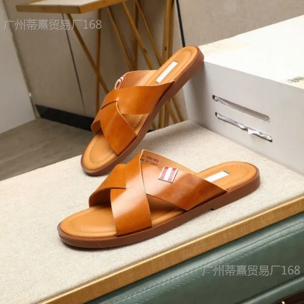 Thom Browne Cross-Strap Velvet Slippers Black - 4