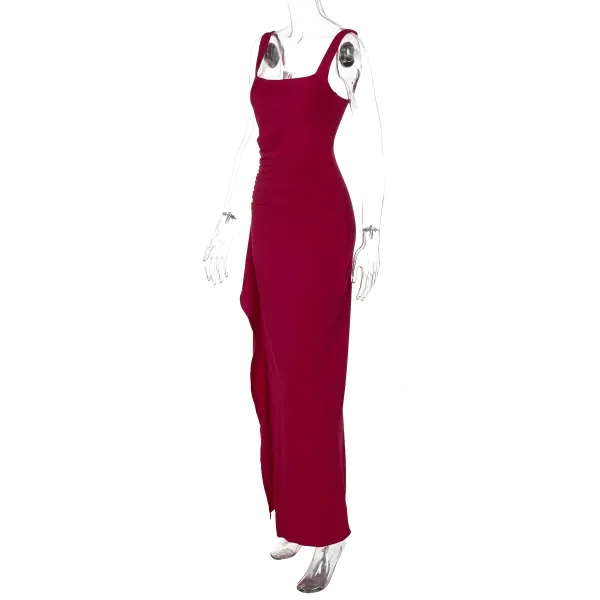 Design White Ruched High-Slit Maxi Dress - 79
