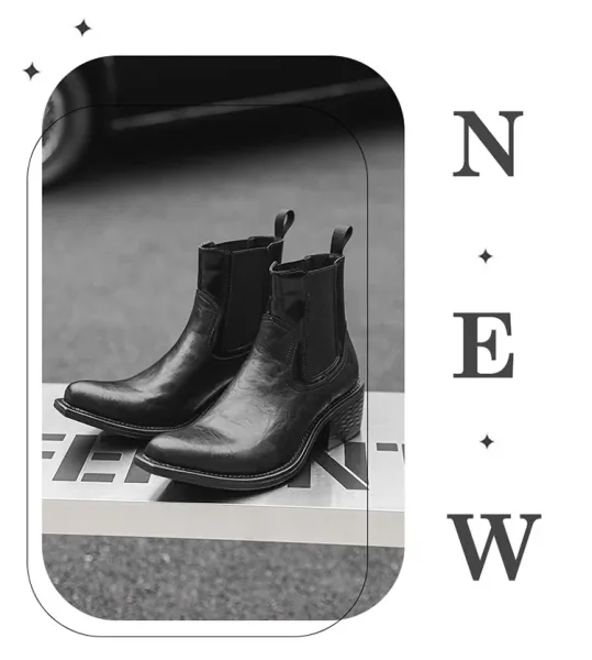 Design Chelsea Boots Black Leather Chunky Heel Boots - 2