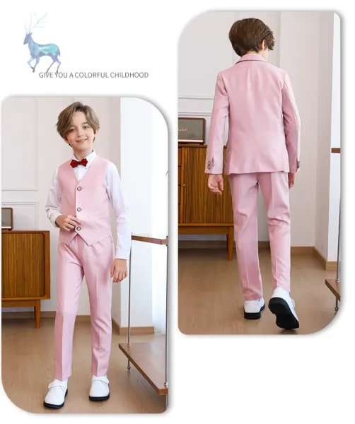 Design Six-Piece Formal Suit Set Gray with White Shirt and Red Bow Tie - 29