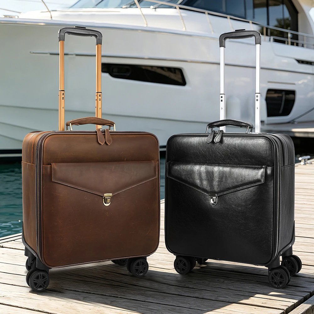 复古高档18寸旅行登机箱真皮商务旅行箱行李箱suitcase luggage